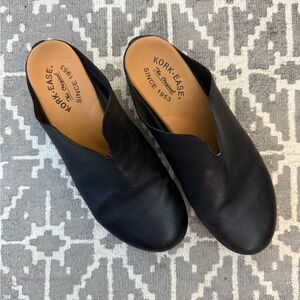 Kork-Ease Black Leather Slip-On Mules